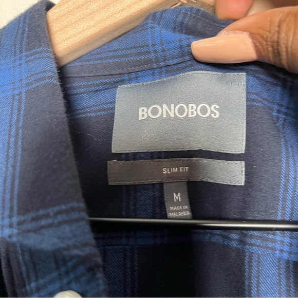 Bonobos Men Button Down Shirt Medium Blue Black Plaid Slim Fit Cotton Flannel - Picture 5 of 9